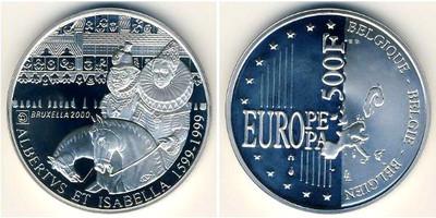 Foto Belgica: 500 Francs Plata 2000 Albeto E Isabel (1599-1999) Belgique Belgium