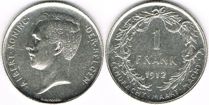 Foto Belgien 1 Franc 1912