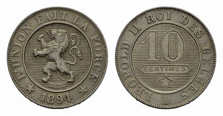 Foto Belgien 10 Centimes 1894