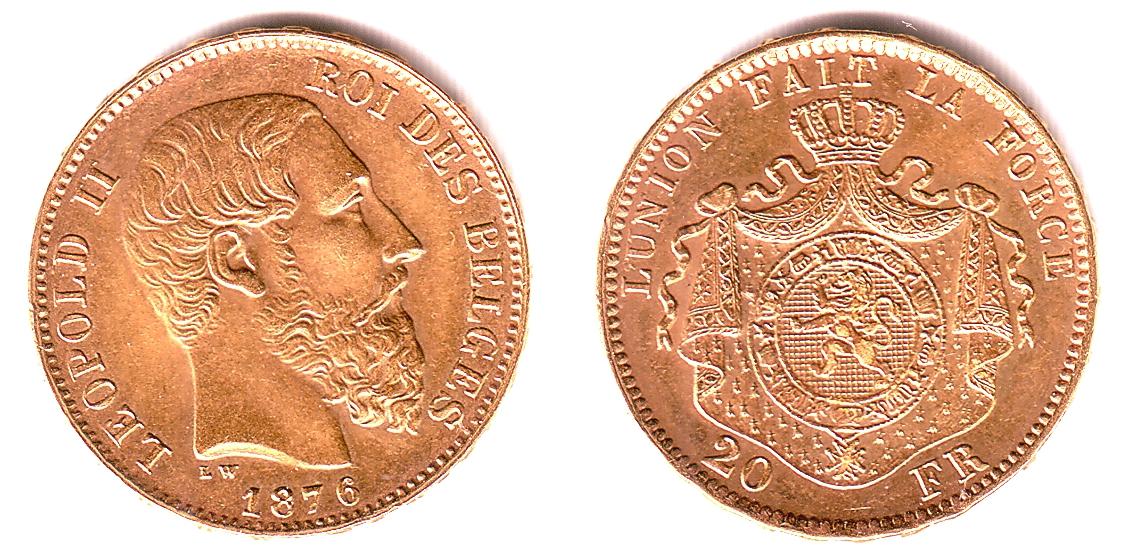 Foto Belgien 20 Franc 1876