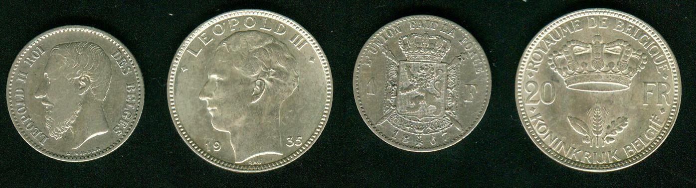Foto Belgien 20 Francs 1 Franc 1935 1867