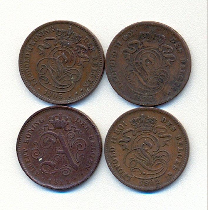 Foto Belgien 4 x 2 Centimes ab 1871