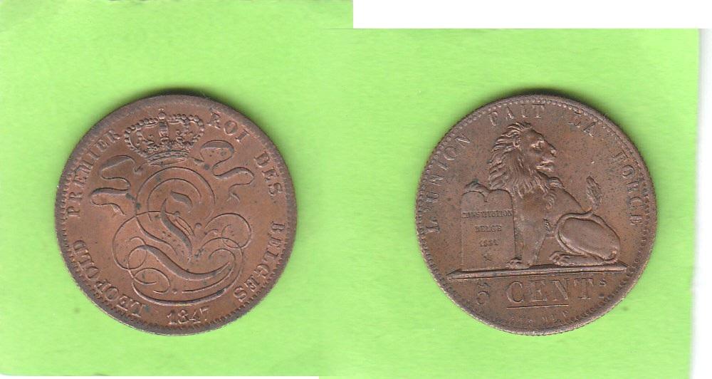 Foto Belgien 5 Centimes 1847