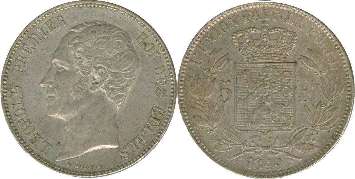Foto Belgien 5 Francs 1849