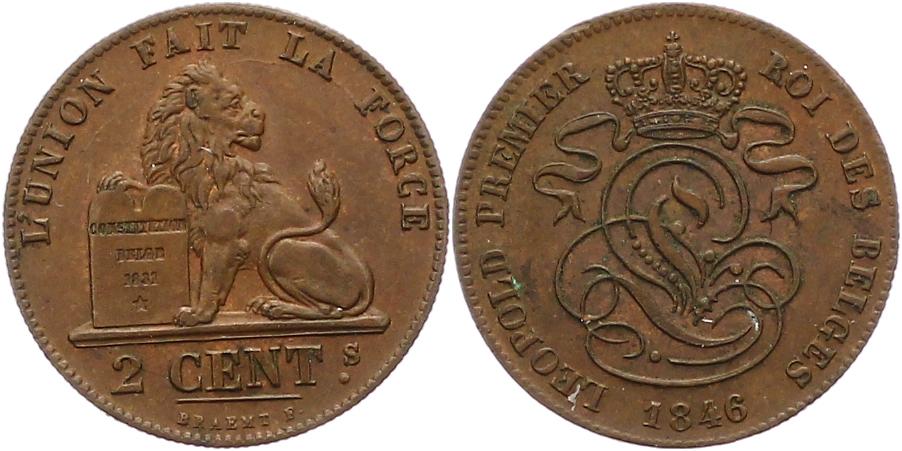 Foto Belgien-Königreich 2 Centimes 1846