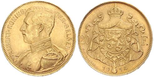 Foto Belgien, Königreich 20 Francs Gold 1914