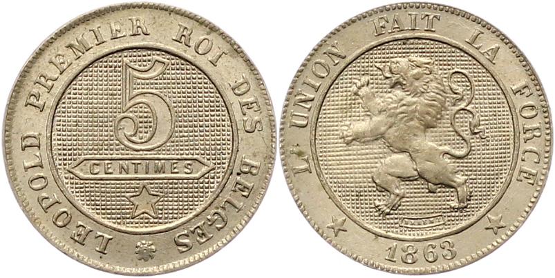 Foto Belgien-Königreich 5 Centimes 1863