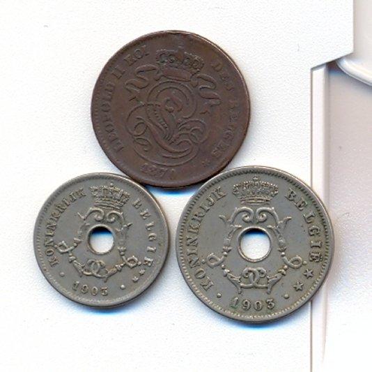 Foto Belgien Lot von 3 Münzen ab 1870