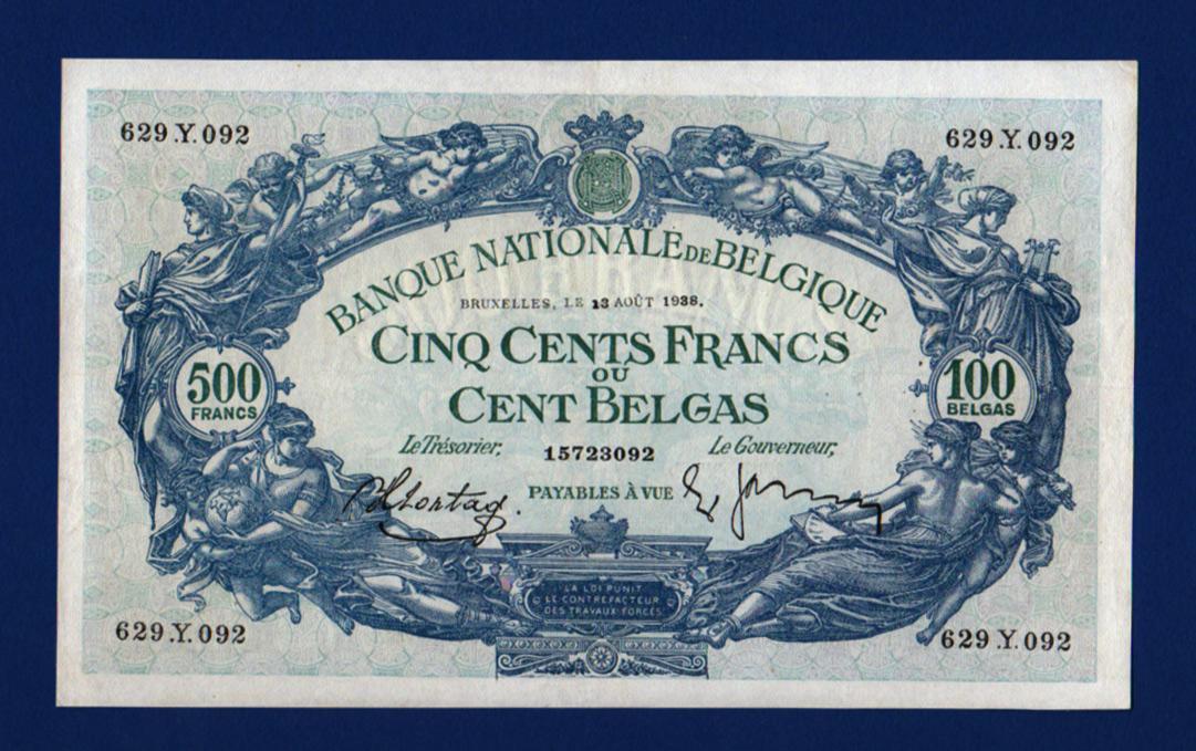 Foto Belgien/Belgique 500Franc/100 Belgas 13 8 1938