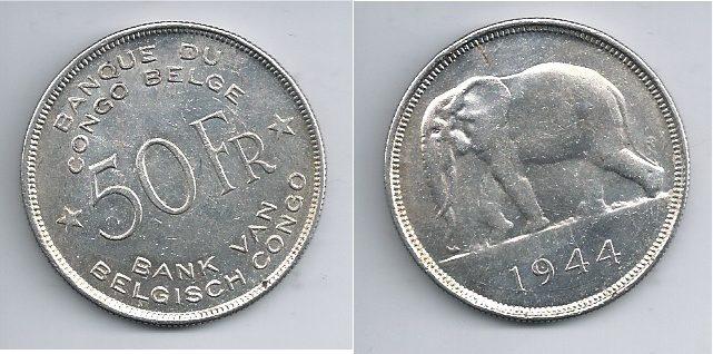 Foto Belgisch Congo Belge 50 Francs 1944