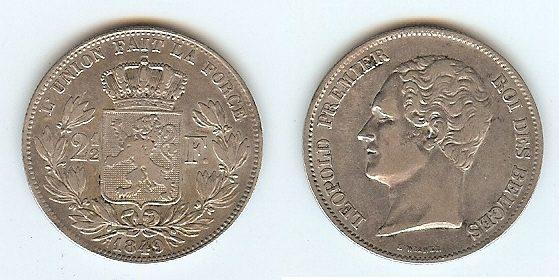 Foto Belgium 21/2 Francs 1849