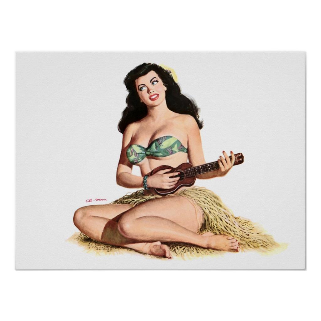 Foto Belleza que juega el Pin del Ukulele encima del ar Posters