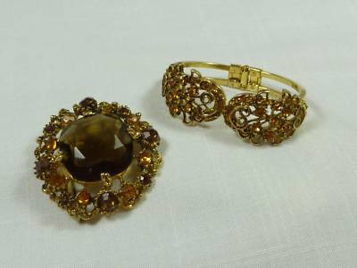 Foto Bellisimos Broche Y Brazalete Años 1950´s Color Ambar