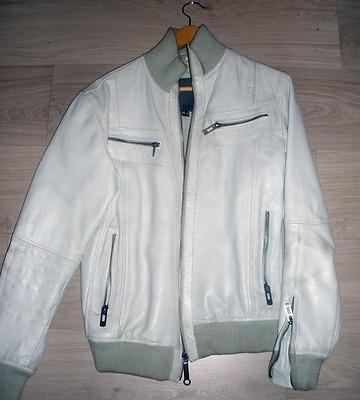 Foto Berskha Cazadora De Cuero Unisex Blanco Talla M (38) White Leather Jacket