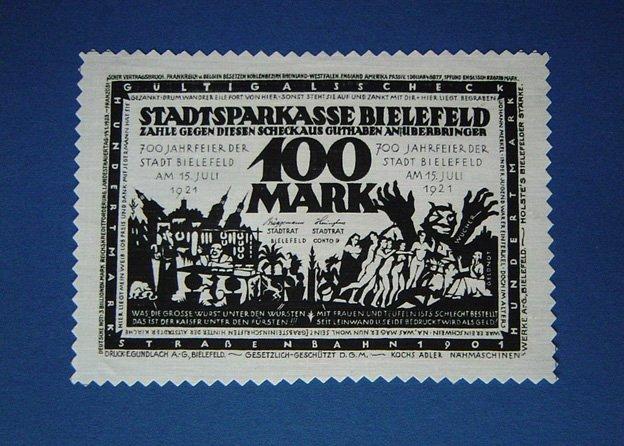 Foto Bielefeld, Deutschland 100 Mark,Feinleinen 1921