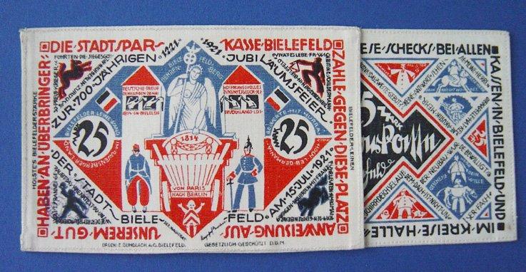 Foto Bielefeld,Deutschland 2x25 Mark,Leinen 1921