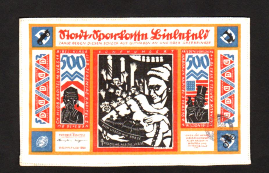 Foto Bielefeld,Deutschland 500 Mark Gedicht:Strophe3 1923