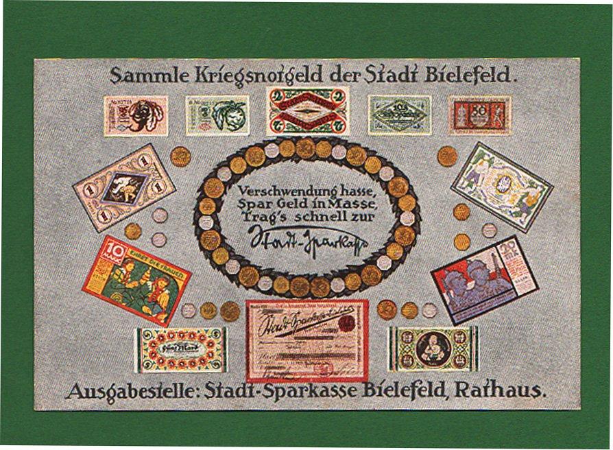 Foto Bielefeld,Deutschland Werbepostkarte für Bielefelder Notgeldscheine 1