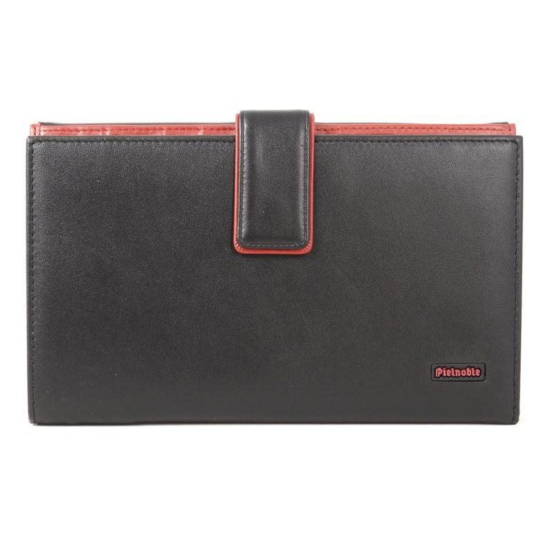 Foto billetero grande pielnoble ms 565 negro-rojo