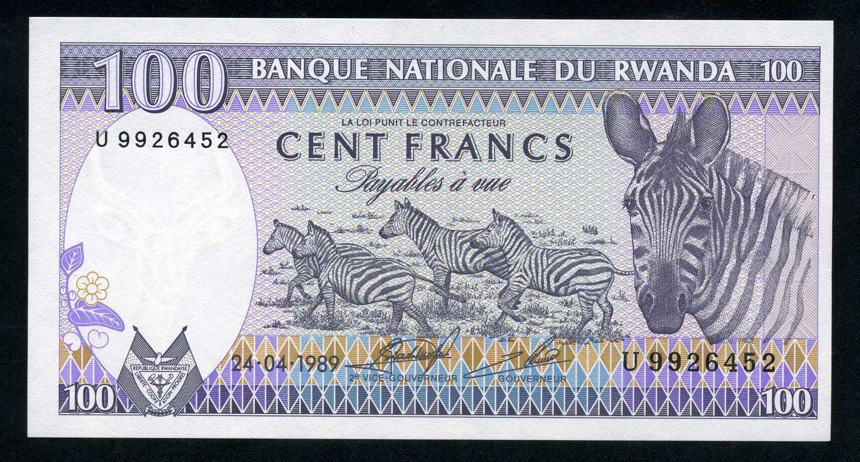 Foto BILLETES - Billetes mundiales - RUA000019 - Ruanda 100 Francos 1989 Sin circular Foto estandar