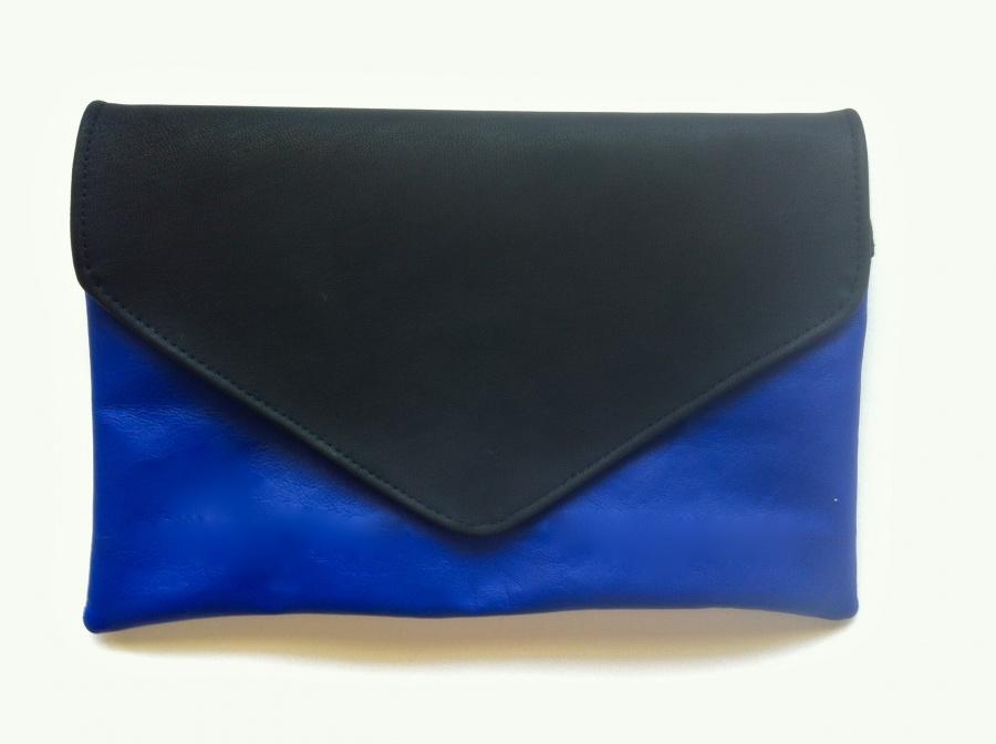 Foto Black and Rich Blue Kangaroo Leather Clutch Handbag by som & tooby