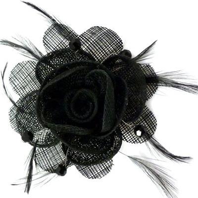 Foto Black Flower Corsage Ribbon Bead and Feather Fascinator Brooch