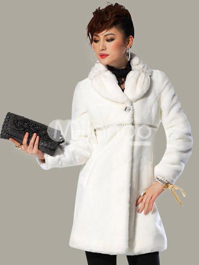 Foto Blanco abrigo de piel de la mujer del poliester de acrílico Rhinestone