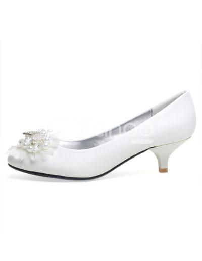 Foto Blanco cuero calzado nupcial de boda Rhinestone Floral
