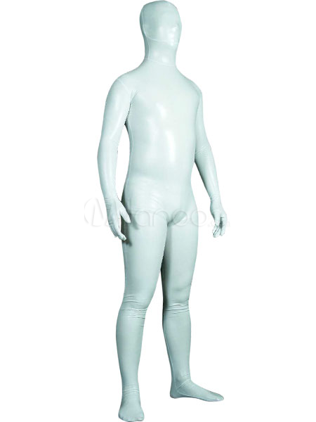 Foto Blanco metálico unisex brillante traje Zentai