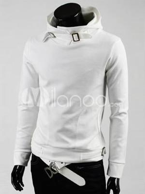 Foto Blanco sudadera de gabardina soporte hebilla del Collar hombres
