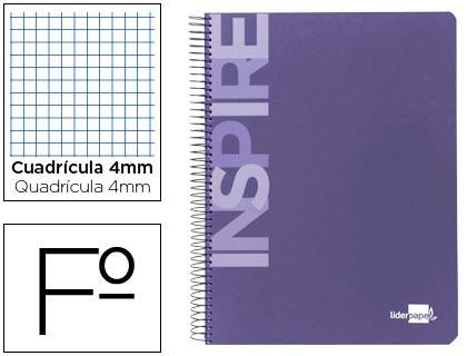 Foto Bloc Espiral Liderpapel Folio Violeta Inspire 80 Hojas Con Margen Tapa Extradura Cuadro 4mm 60gr