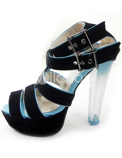 Foto Bloque de color Strappy sandalias de piel de oveja Suede Womens gladiador de tobillo Correa hebilla