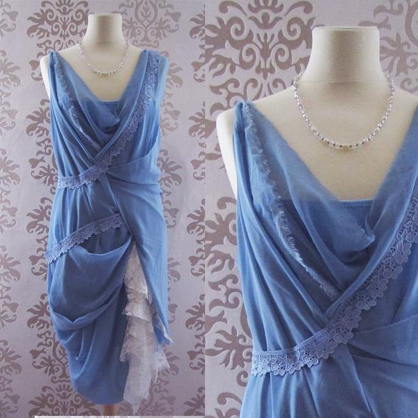 Foto Blue Lace Chiffon Drape Dress Size S/M