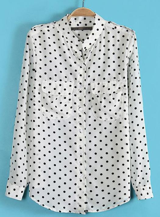 Foto Blusa algodón topos-Blanco
