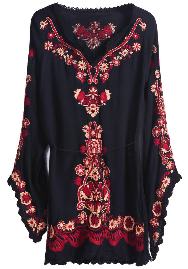 Foto Blusa bordada mangas anchas-Negro