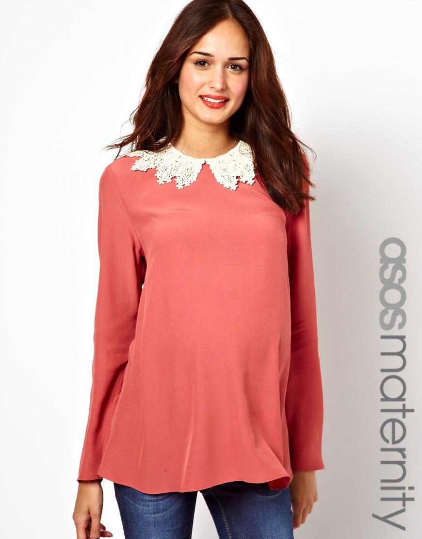 Foto Blusa con vuelo y cuello de croché de ASOS Maternity Coral