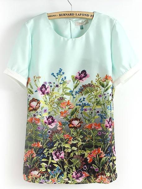 Foto Blusa estampada flores-Agua claro
