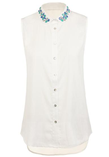 Foto Blusa gasa aplique solapa-Blanco
