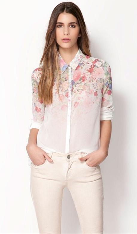 Foto Blusa gasa estampada flores-Blanco
