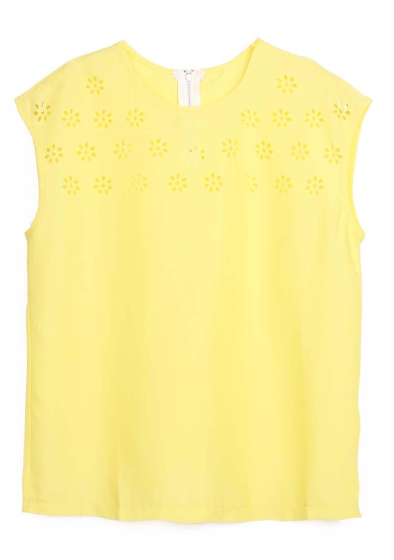 Foto Blusa gasa flores huecos-Amarillo