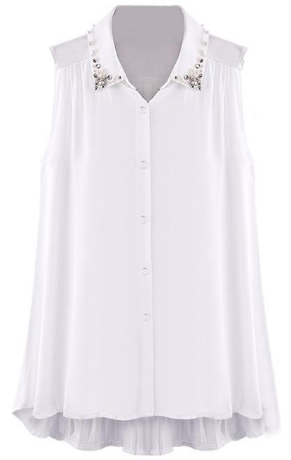 Foto Blusa gasa plisada aplique strass-Blanco