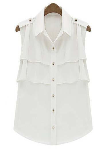 Foto Blusa gasa solapa con volantes-Blanco
