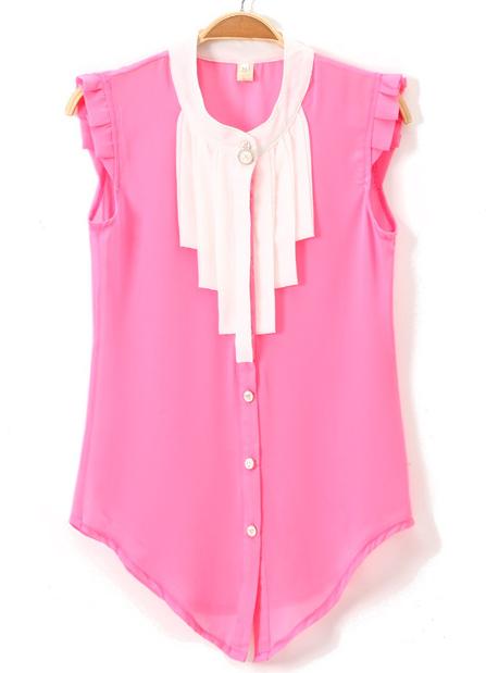 Foto Blusa gasa volantes con flecos-Rosa