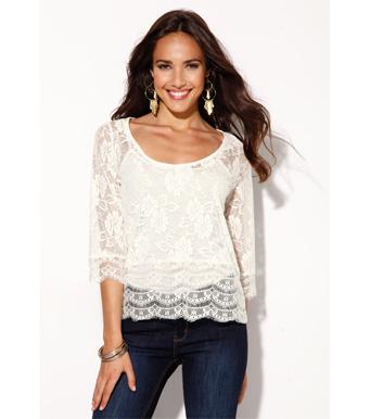 Foto Blusa mujer manga 3/4 encaje semitransparente
