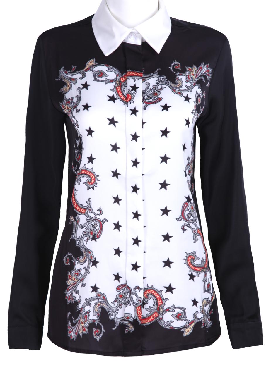 Foto Blusa seda estampada estrellas-Negro