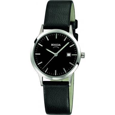 Foto Boccia Ladies Titanium Black Leather Strap Watch Model Number:B3180-02