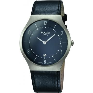 Foto Boccia Mens Titanium Sapphire Crystal Black Leather Strap Watch M ...