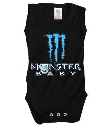 Foto Body bebé negro sin mangas monster baby azul