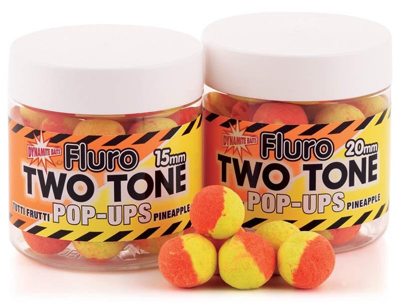 Foto boilies flotante dynamite baits fluro two tone pop-ups tutti frutti & pineapple ø 20mm