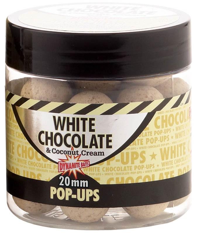 Foto boilies flotante dynamite baits white chocolate & coconut cream pop ups ø 20mm